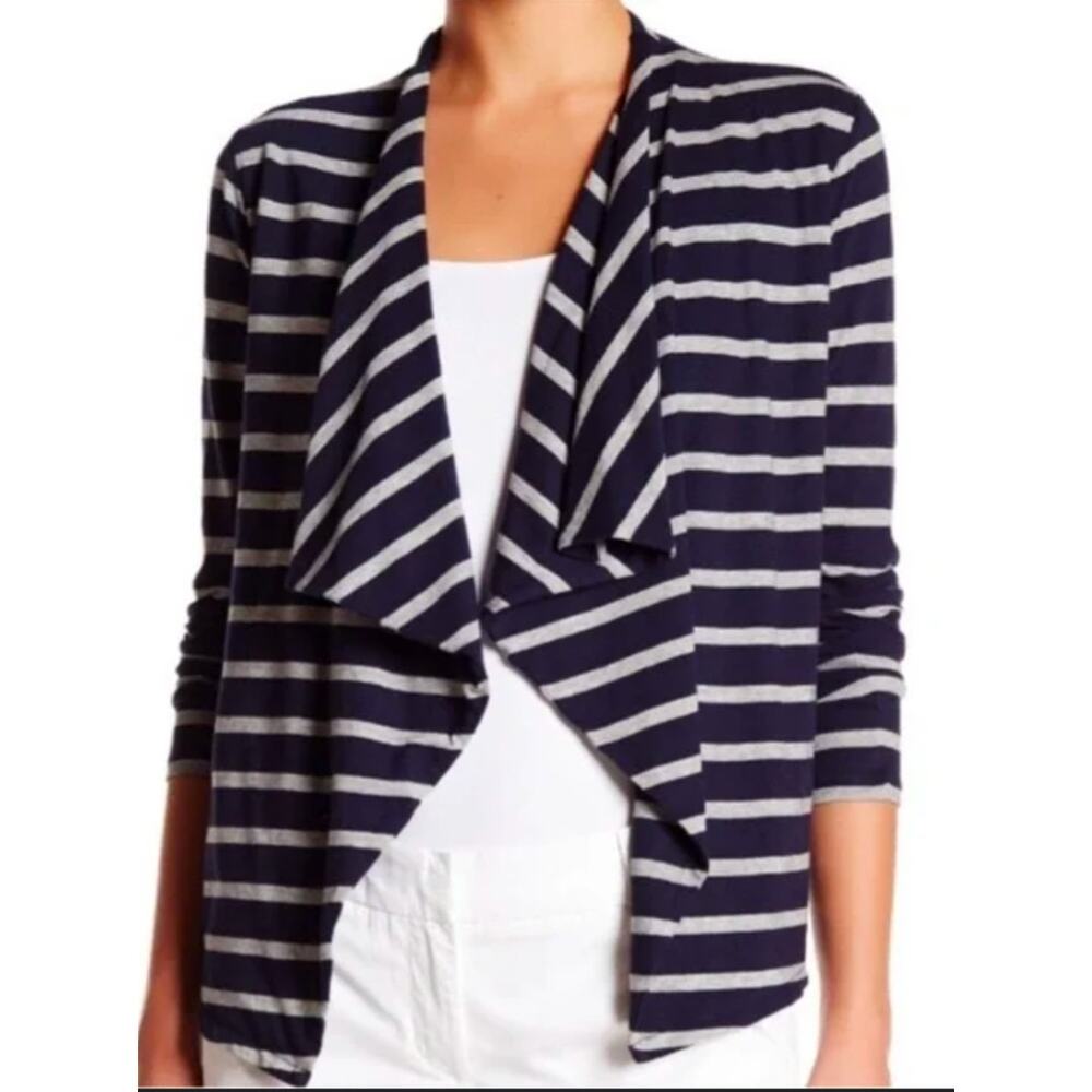 J. Crew Always Cascading Cardigan XXL Navy Blue Striped Sweater Waterfall Cotton